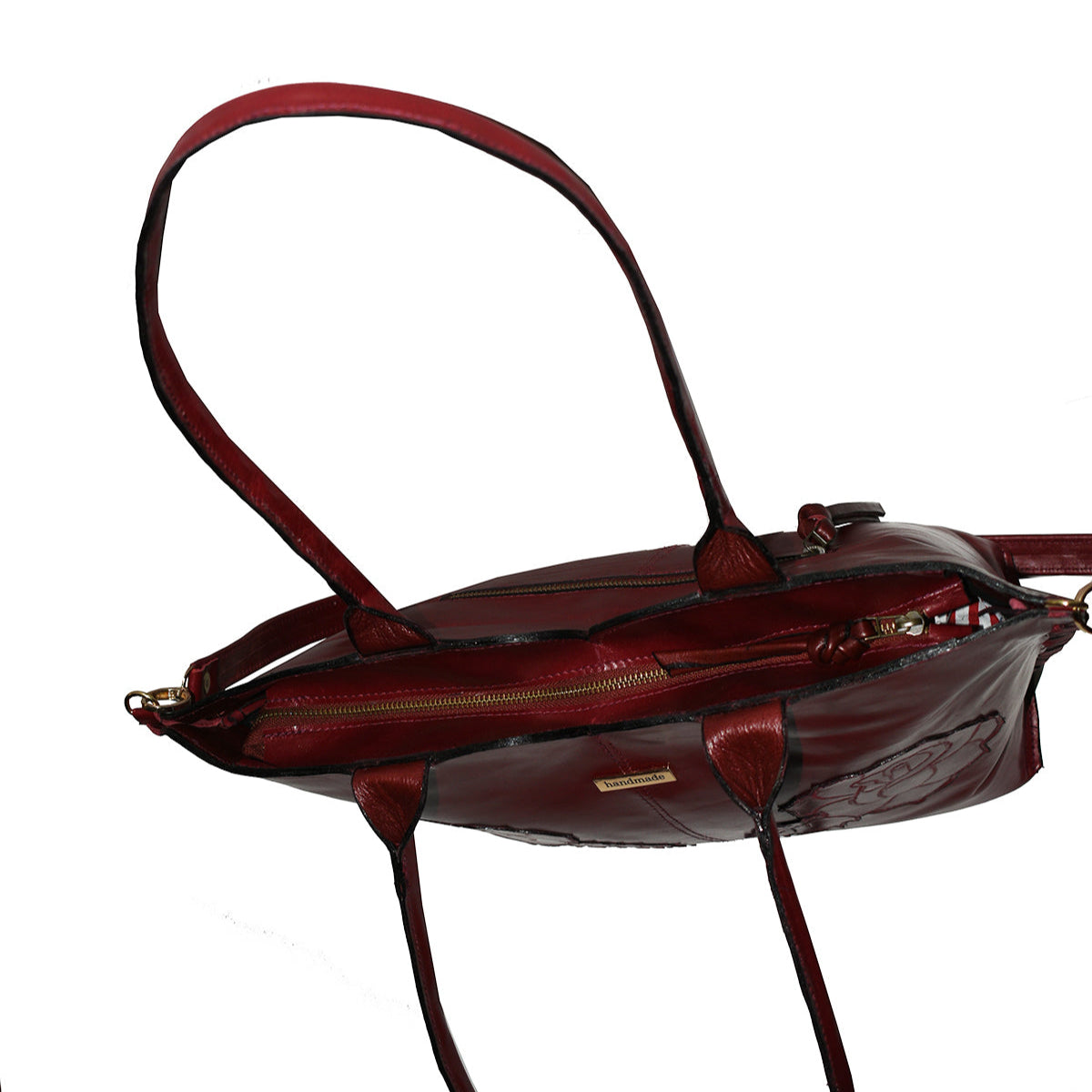 תיק עור איטלקי בורדו עמוק עם הטבעת שושנים