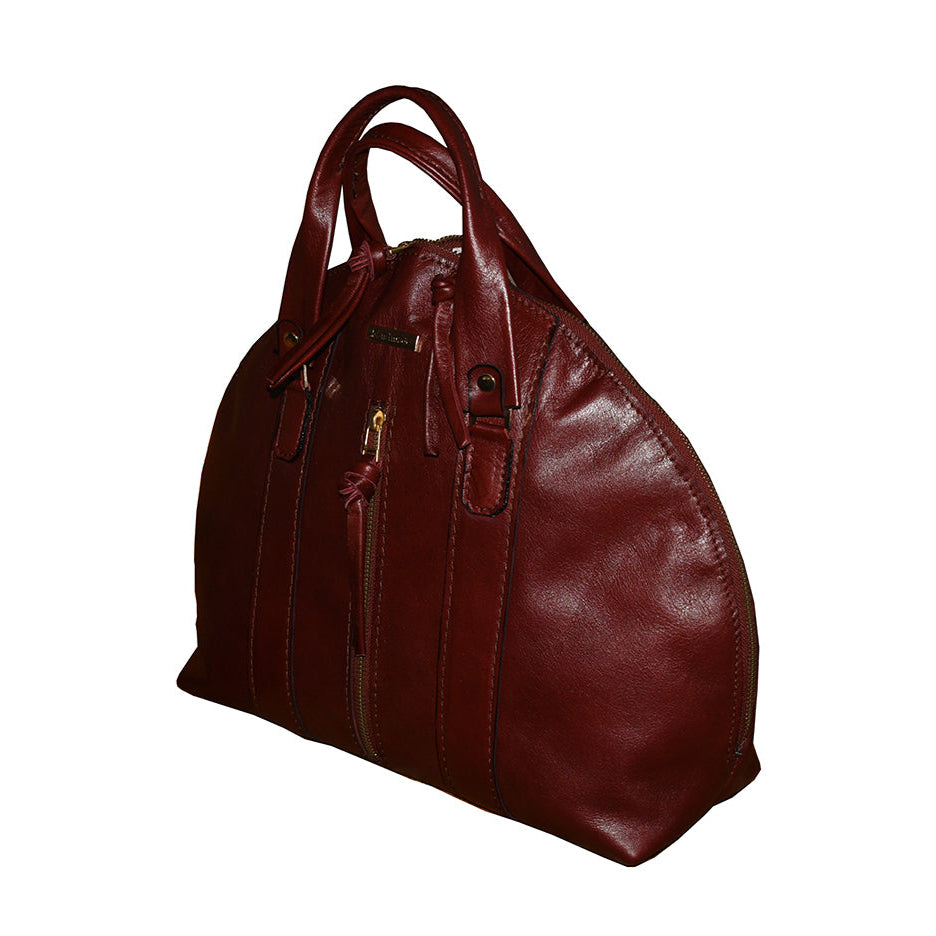 תיק יד גדול מעור SOVAGE איטלקי בורדו מהמם רך חצי עגול