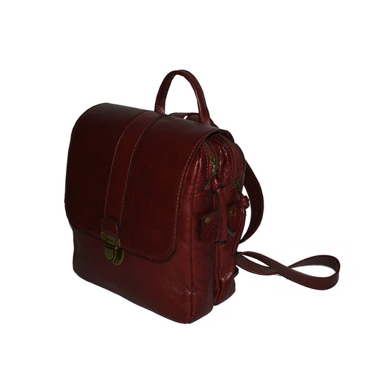 תיק גב מעור בורדו בשני תאים נפרדים עם רוכסן