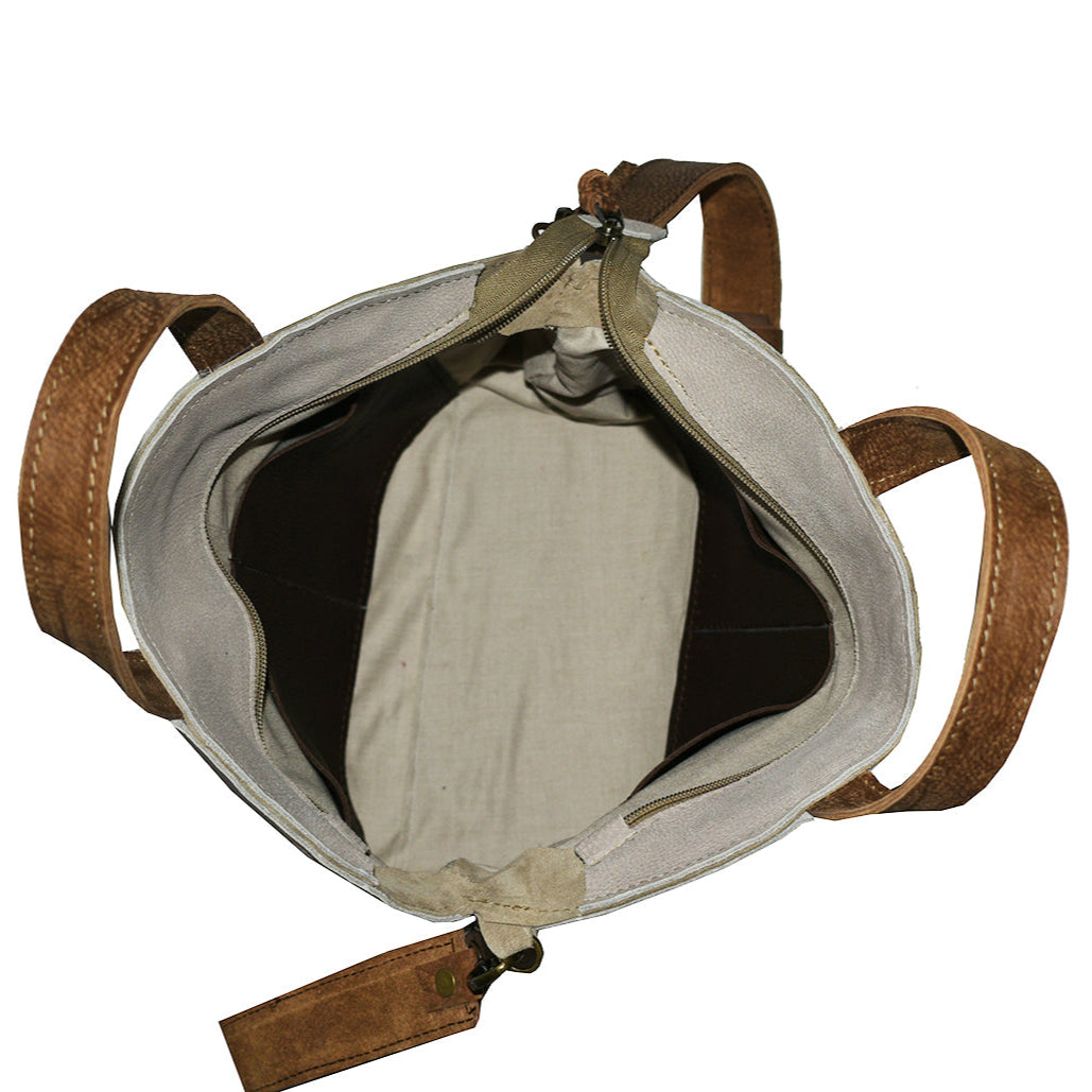 תיק עור אפריקה חום בשילוב עור אפריקה אבן טבעי עם אימג' של חתול