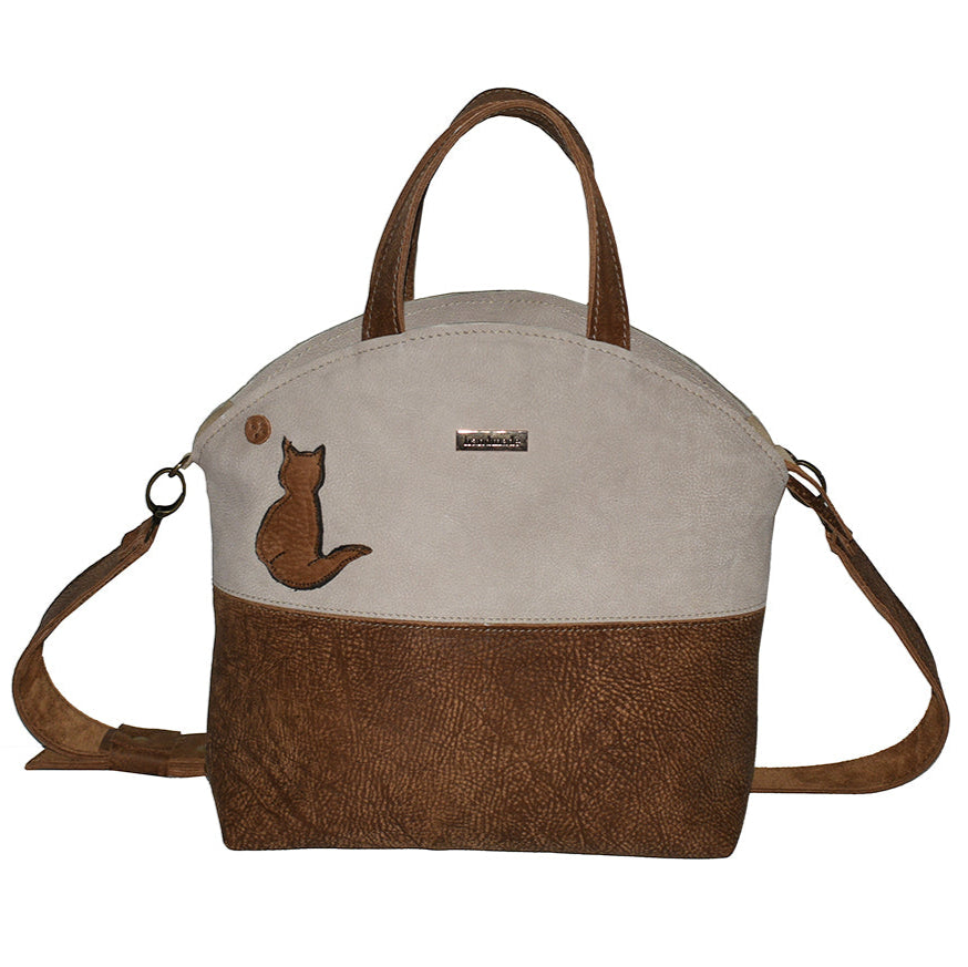 תיק עור אפריקה חום בשילוב עור אפריקה אבן טבעי עם אימג' של חתול