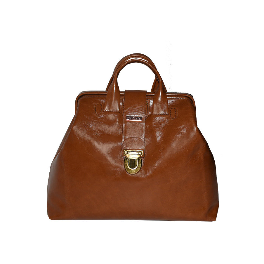 תיק יד מעור בדגם תיק רופא (Doctor's bag) חום אגוז אלגנט ומסוגנן