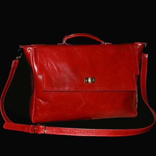 תיק עור אדום כהה גדול