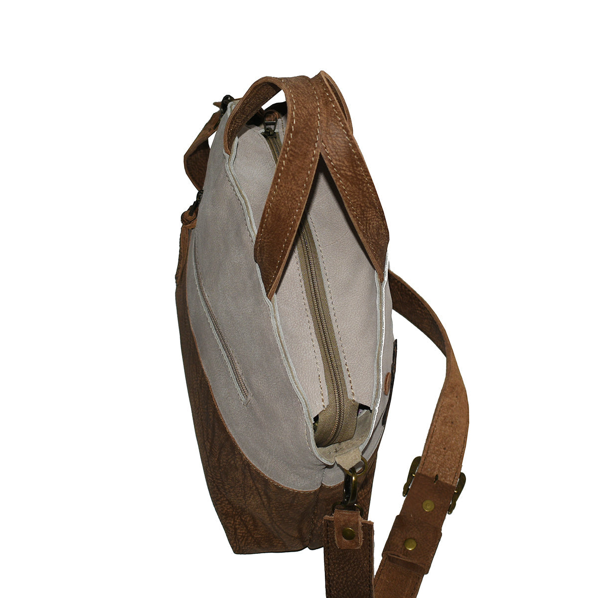 תיק עור אפריקה חום בשילוב עור אפריקה אבן טבעי עם אימג' של חתול