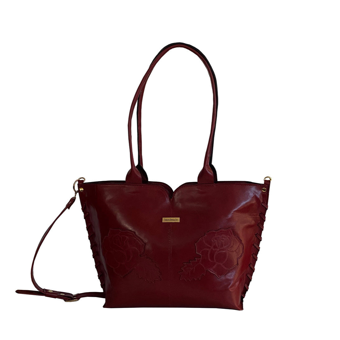 תיק עור איטלקי בורדו עמוק עם הטבעת שושנים