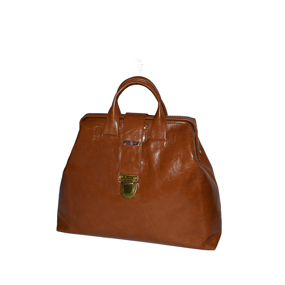 תיק יד מעור בדגם תיק רופא (Doctor's bag) חום אגוז אלגנט ומסוגנן