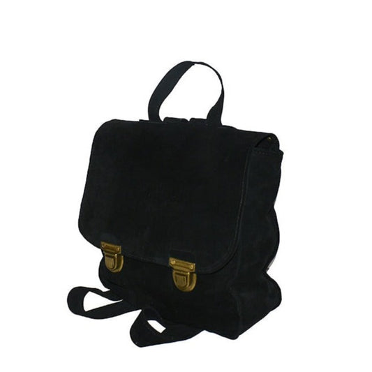 תיק גב לנשים מעור זמש שחור בשילוב אבזמים למחשב נייד