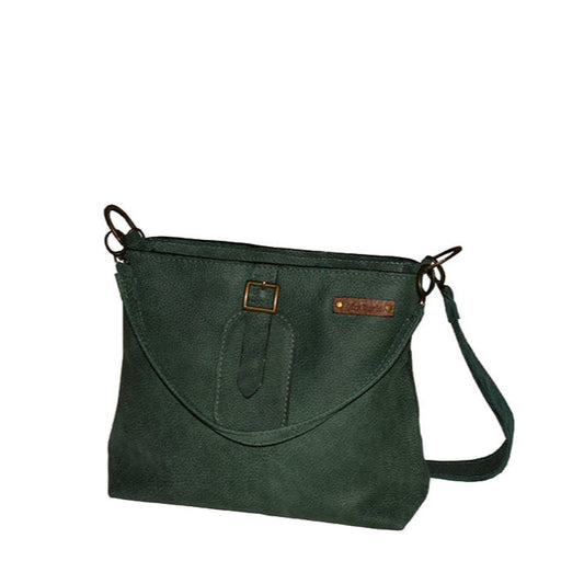 תיק נשיאה מעור ירוק יער מרהיב עם אבזם בחזית למראה אופנתי