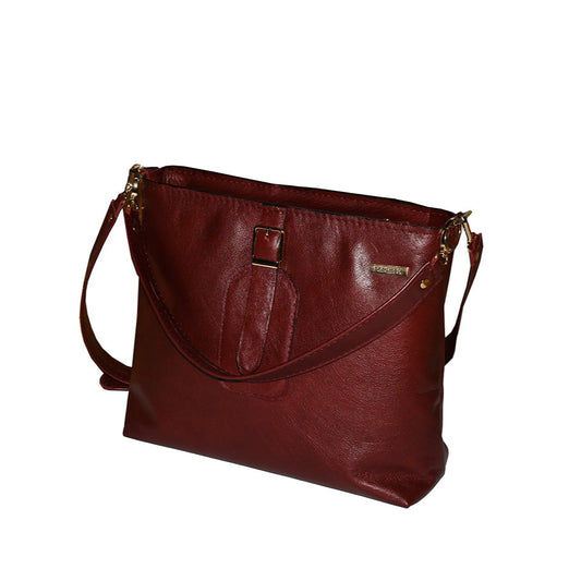 תיק נשיאה מעור בצבע בורדו עמוק עם שתי רצועות תליה