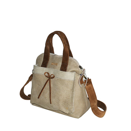 תיק עור אפריקה בגוון אבן טבעי בשילוב עור חום אפריקה