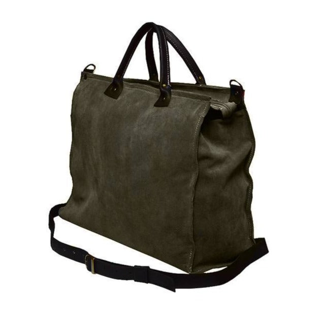 תיק עור זמש חום דבש גדול בשילוב עור שחור