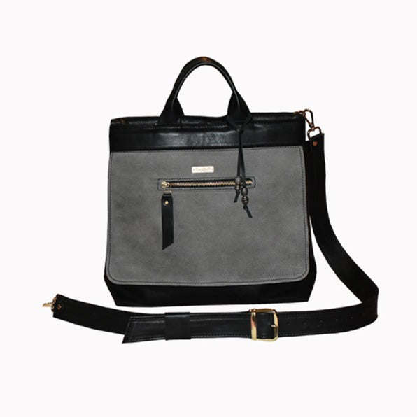 תיק עור איטלקי שחור בשילוב אפור