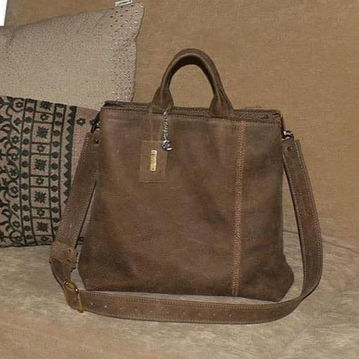 תיק עור איטלקי חום-אפור