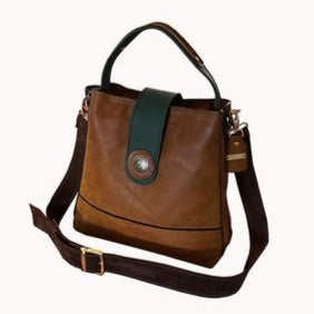 תיק עור חום דבש בשילוב ידיות חום כהה מחוייט