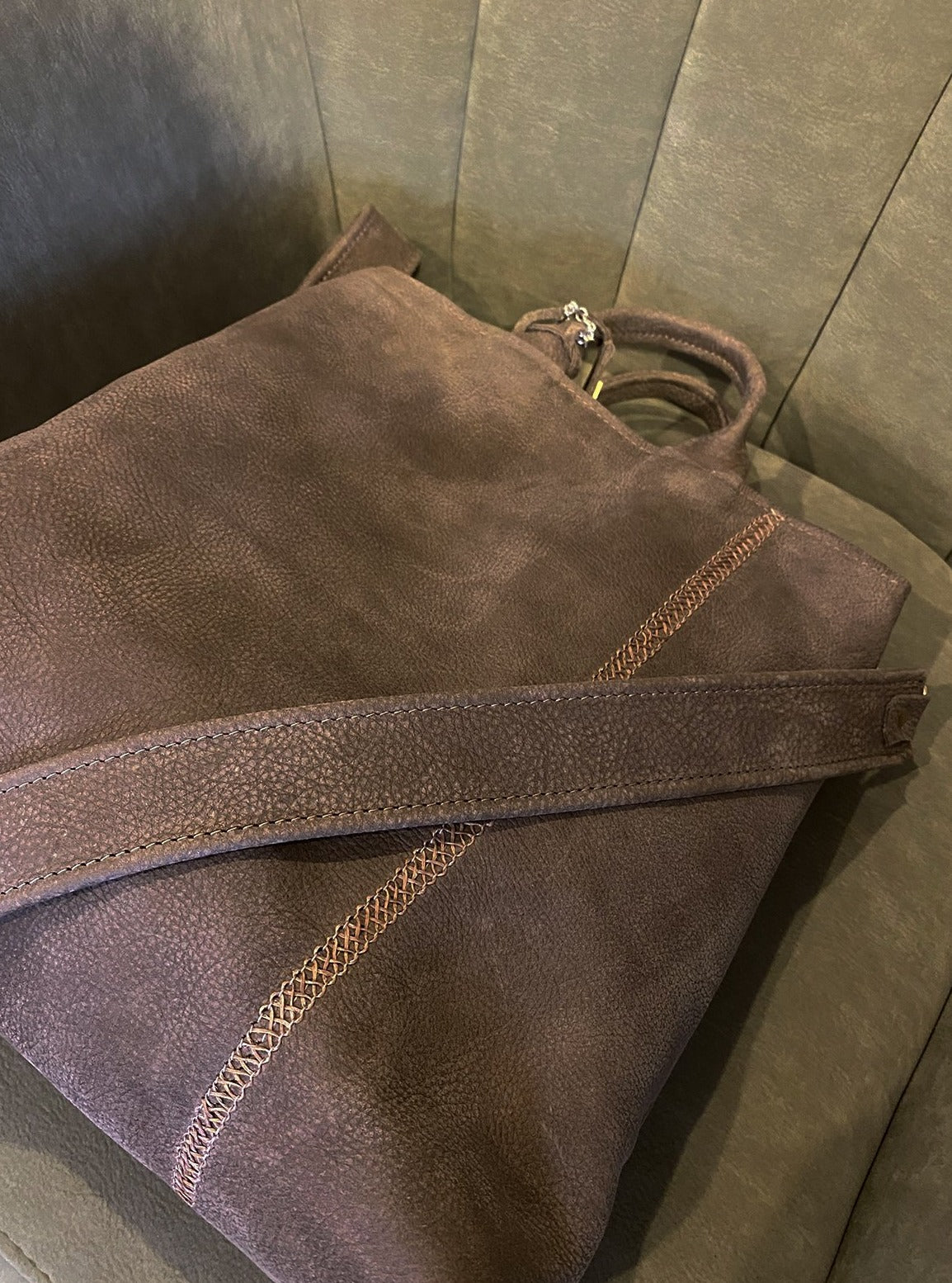 תיק עור איטלקי חום-אפור