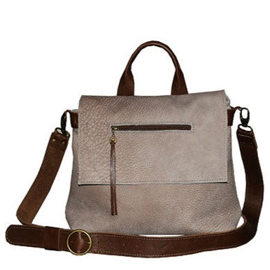 תיק עור קרם טבעי בשילוב עור חום שוקולד