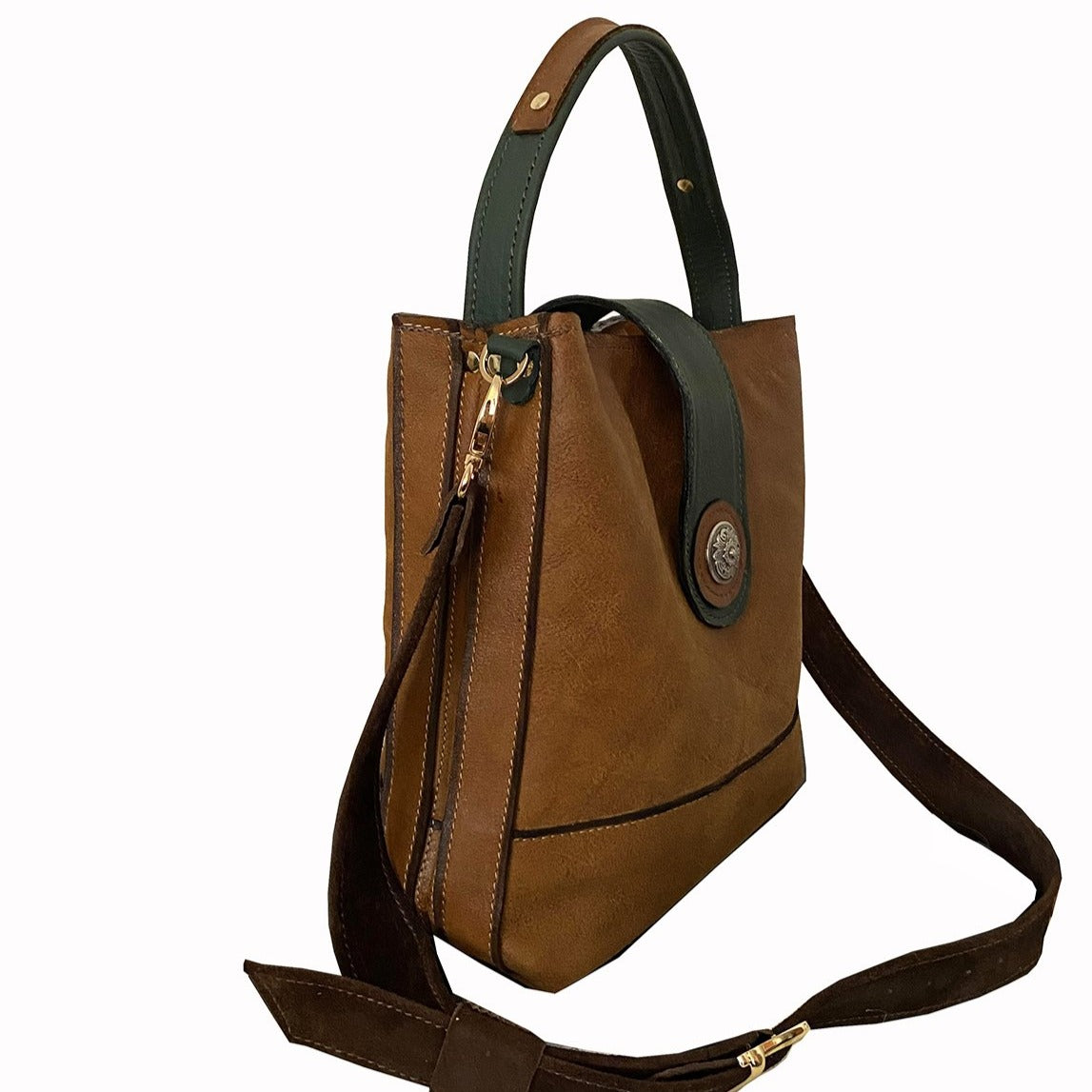 תיק סטייל אתני לנשים חום וירוק בקבוק