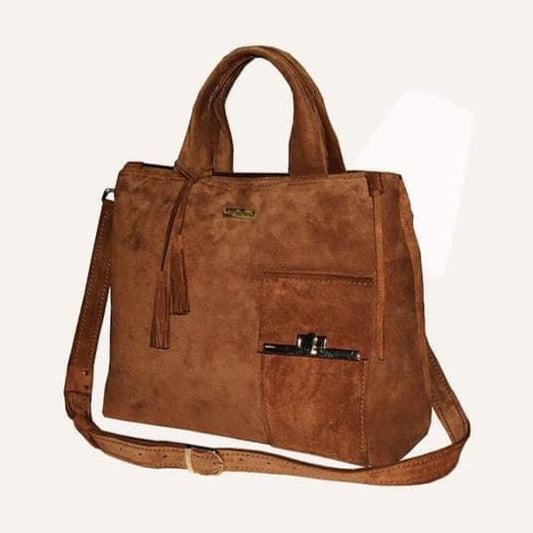 תיק יד עור הפוך בגוון חום דבש