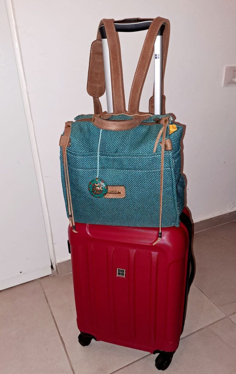 תיק גב מבד טורקיז בשילוב עור איטלקי