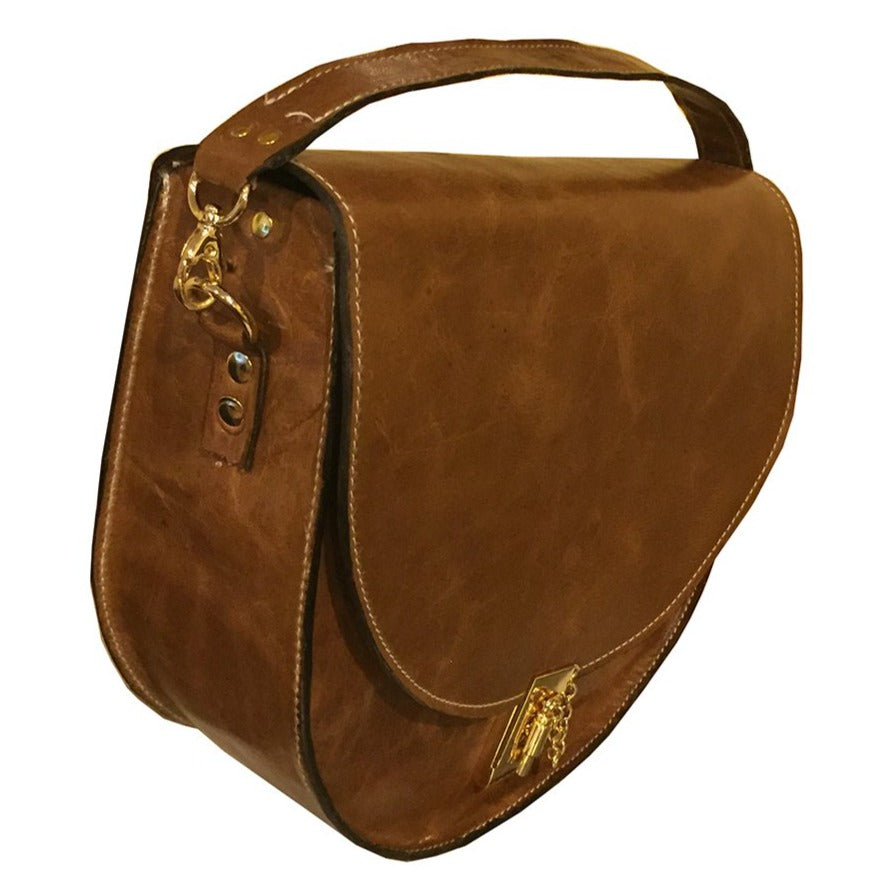 תיק עור חום רטרו איטלקי בסיס עגול אלגנט ושימושי