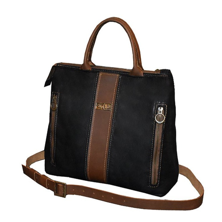 תיק עור איטלקי שחור - חום אלגנט