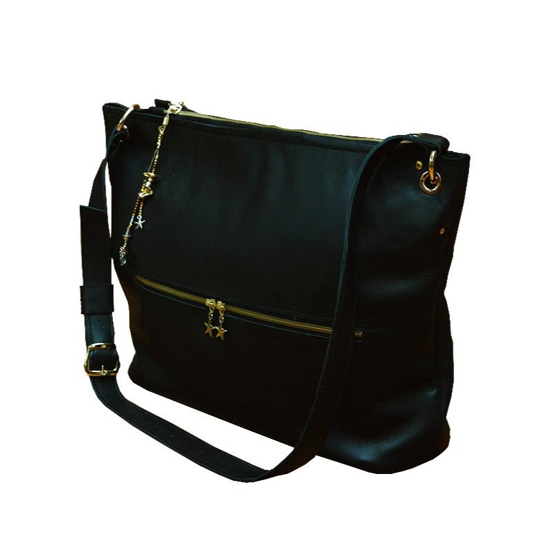 תיק עור איטלקי בגוון חום שוקולד כהה