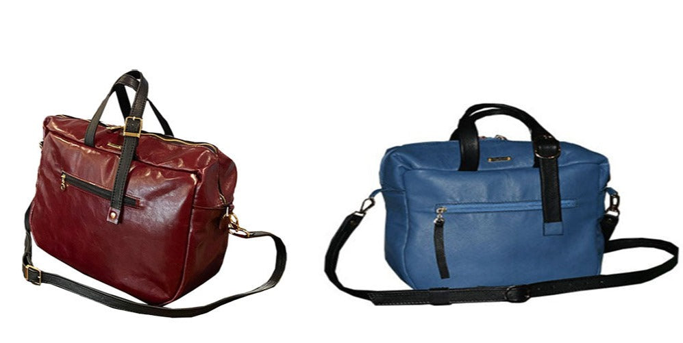 תיק עור גדול בורדו עמוק בשילוב ידיות שחור