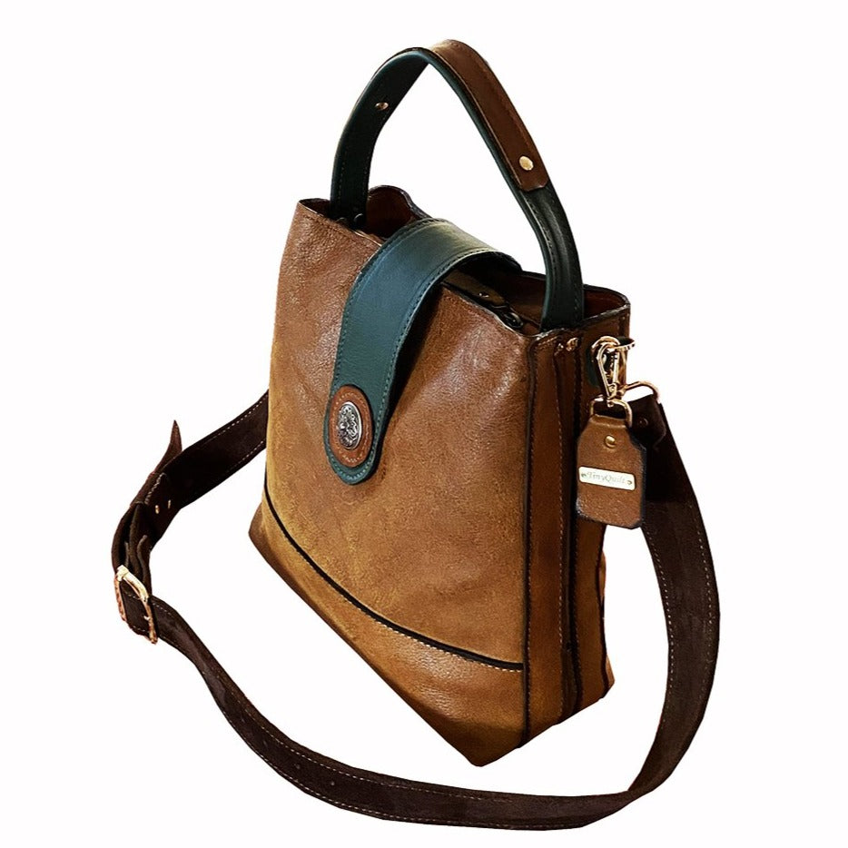 תיק סטייל אתני לנשים חום וירוק בקבוק