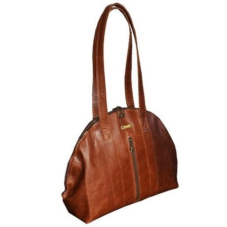 תיק עור איטלקי חום דבש חצי עגול בסגנון רטרו ידיות לתליה על הכתף