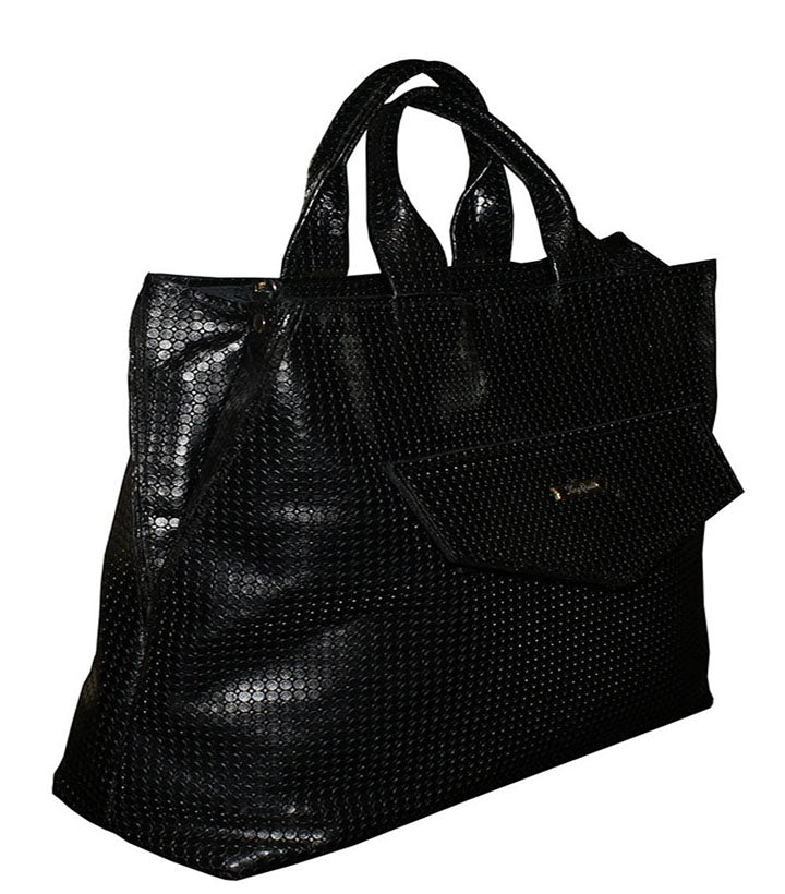 תיק עור שחור גדול בהדפס נקודות אלגנט ומחוייט