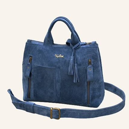 תיק עור זמש תכלת כחול