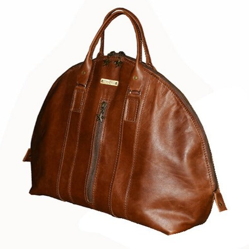 תיק עור איטלקי חום דבש חצי עגול בסגנון רטרו ידיות לתליה על הכתף