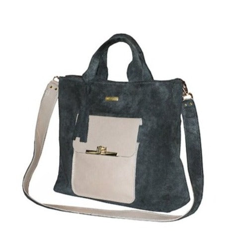 תיק מעור זמש אפור עם כיס בהיר