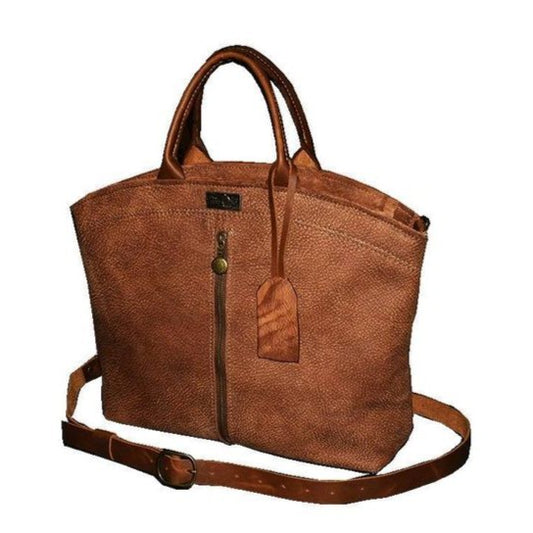 תיק עור איטלקי חום מסוגנן ומחוייט חצי עגול