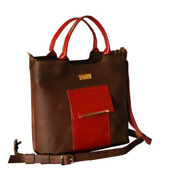 תיק עור איטלקי שחור בשילוב מוקה