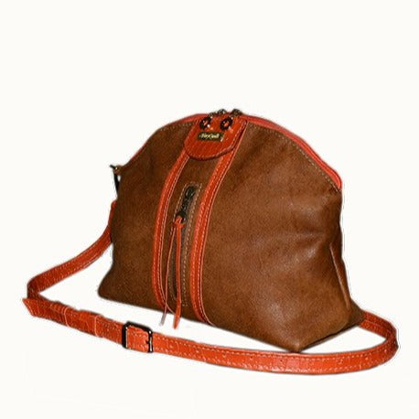 תיק עור איטלקי מעודן ואלגנט  שילוב של חום דבש עם כתום עז