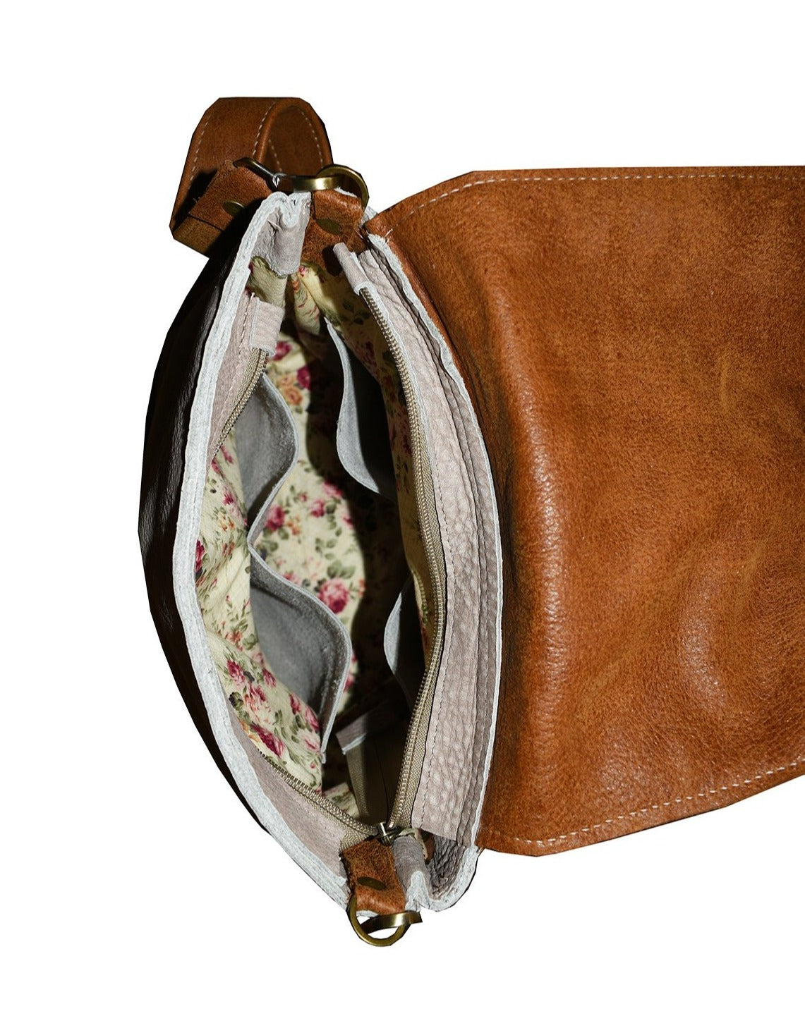 תיק קרם טבעי בשילוב קלפה מעור חום