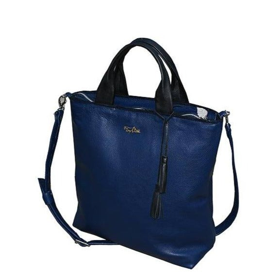 תיק עור איטלקי אפור בשילוב פס עור שחור