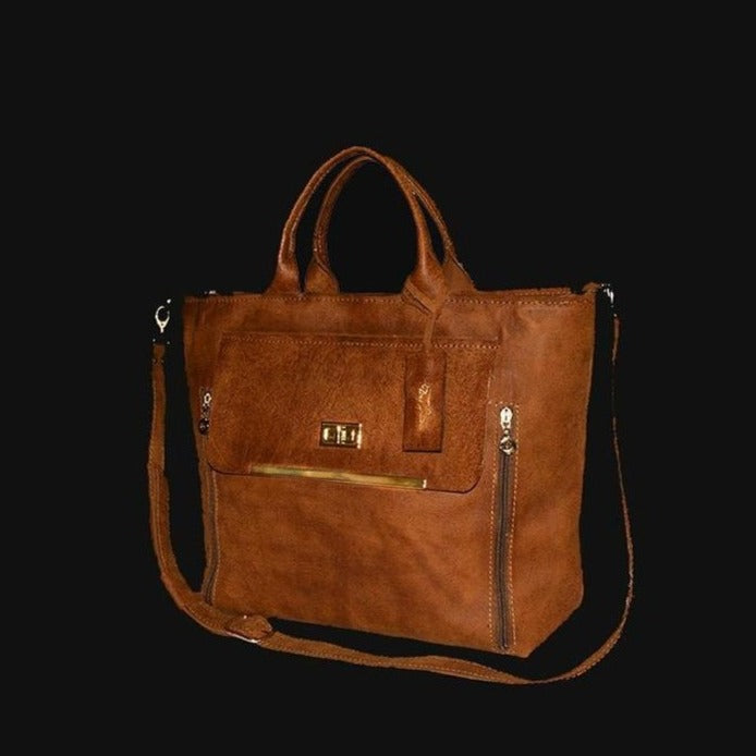 תיק עור איטלקי חום דבש רב תאים טבעי קשיח