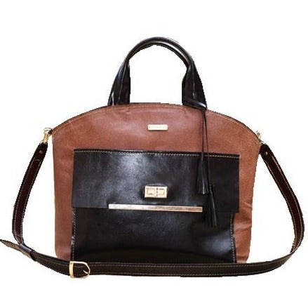 תיק עור איטלקי גדול עם כיס בחזית חום -חום אגוז