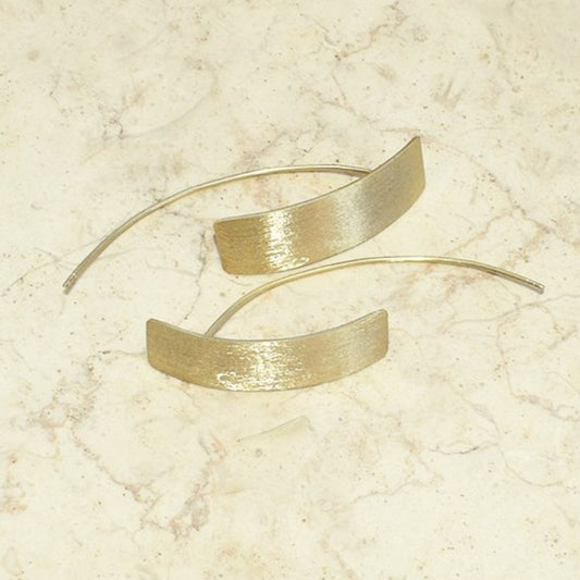 עגילי זהב 14 קראט בצורת מלבן קמורים