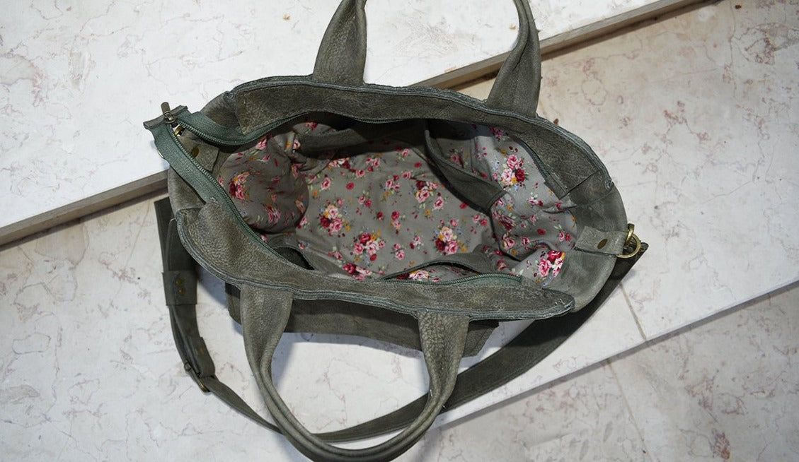 תיק עור איטלקי ירוק זית אפריקה