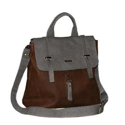 תיק מחוייט עור חום בשילוב אפור