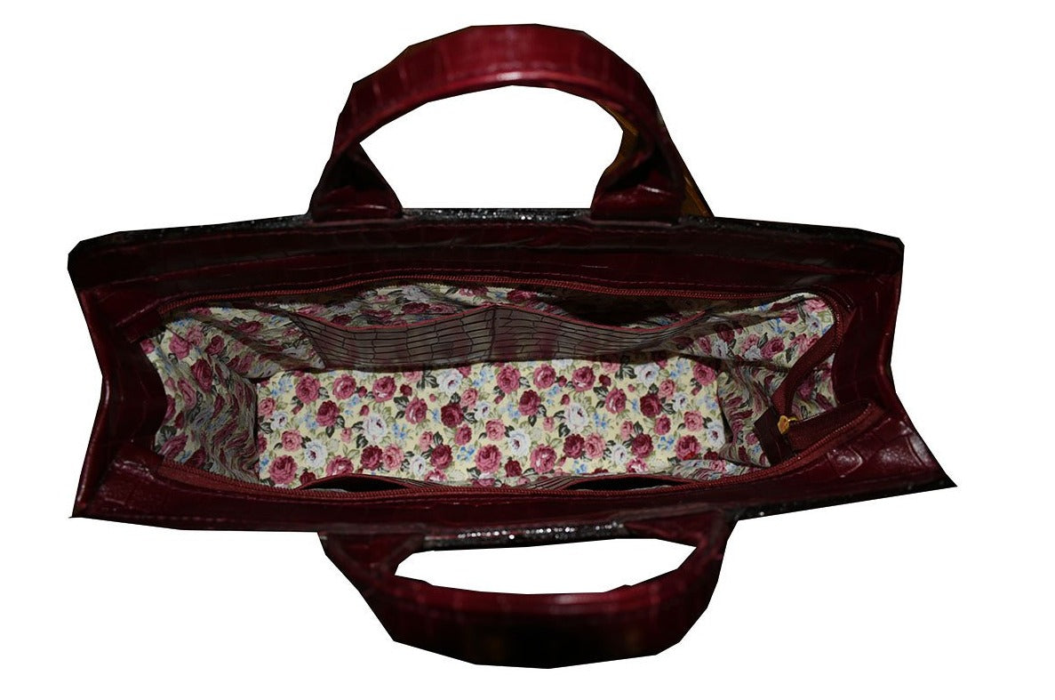 תיק יד מעור קרוקו בורדו איטלקי