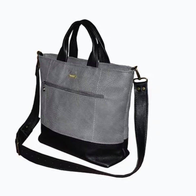 תיק עור איטלקי אפור בשילוב פס עור שחור