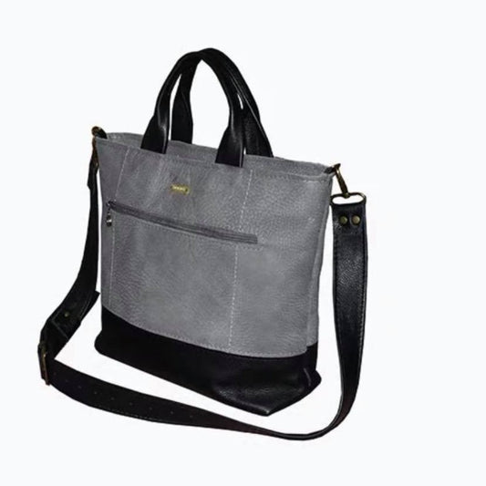 תיק עור איטלקי אפור בשילוב פס עור שחור