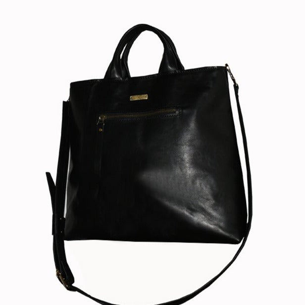 תיק יד מעור איטלקי שחור עם כוכב זמש