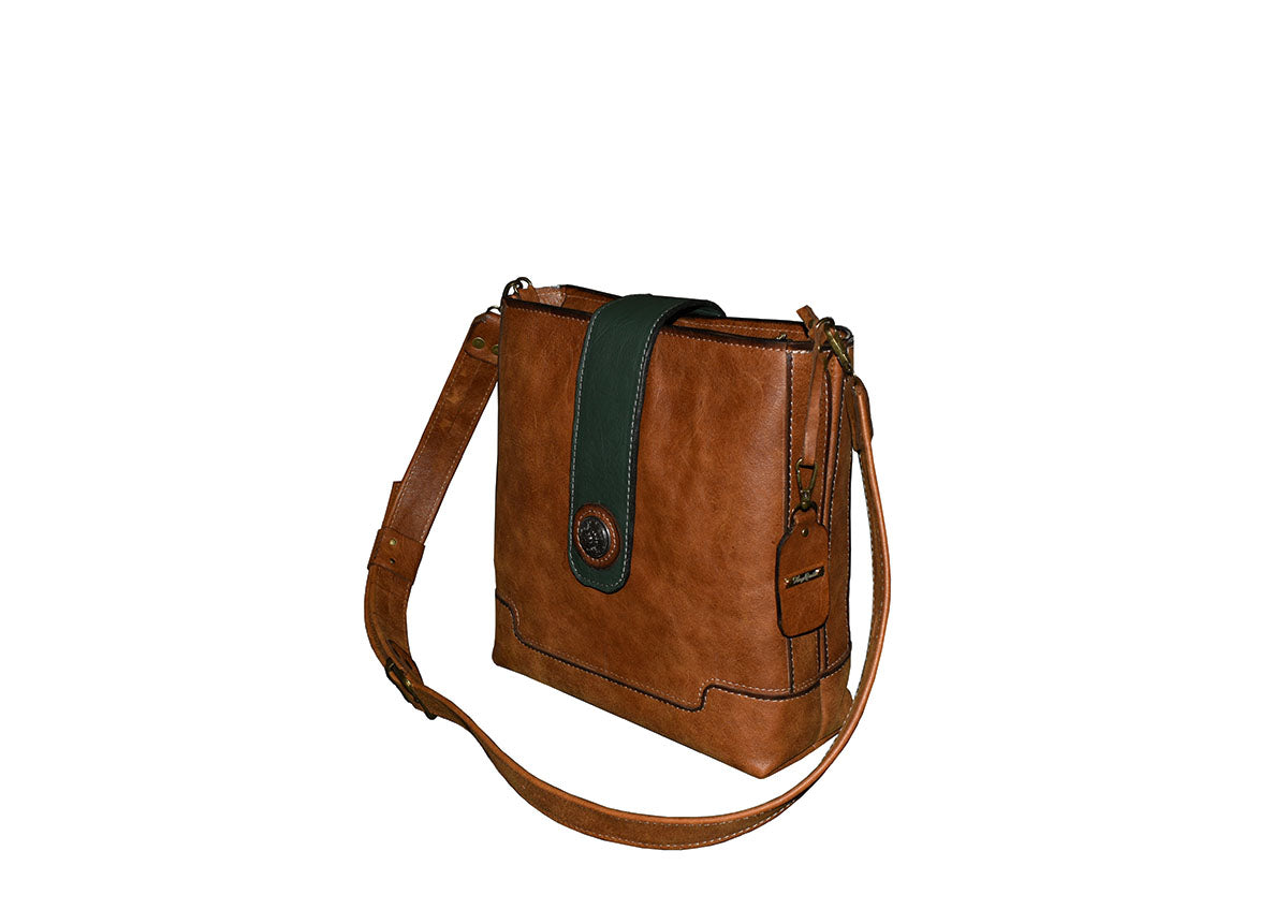 תיק סטייל אתני לנשים חום וירוק בקבוק