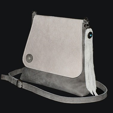 תיק עור בגוון אפור בשילוב גוון אבן טבעי