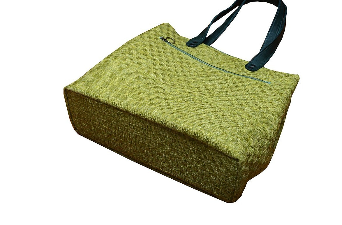 תיק גדול ירוק לימון בדוגמה ארוגה מרהיב